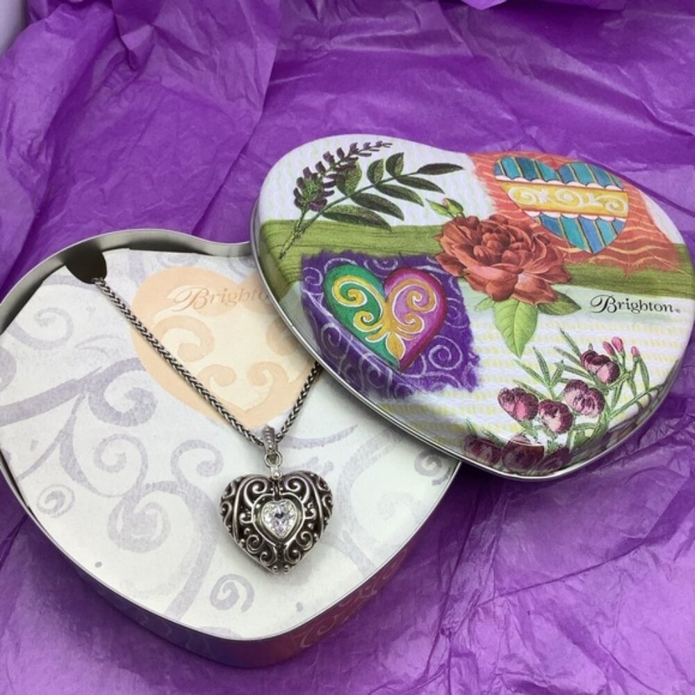 Brighton Silver Heart Pendant Necklace Love is a Hidden Treasure with tin
